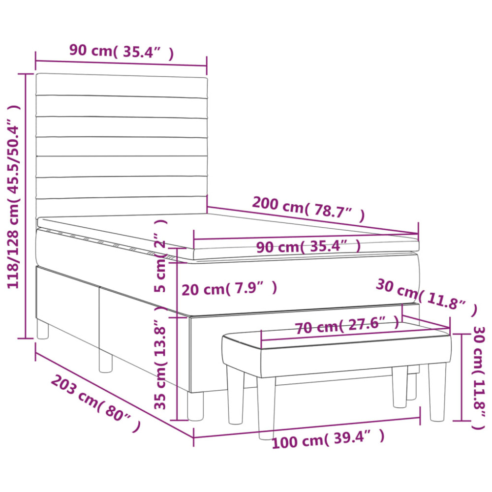 Produktbild för Ramsäng med madrass gräddvit 90x200 cm tyg