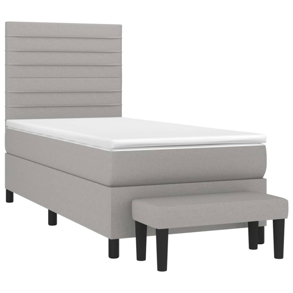 Produktbild för Ramsäng med madrass ljusgrå 100x200 cm tyg