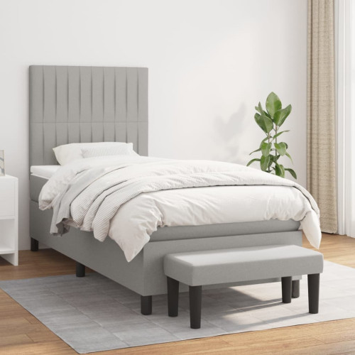 vidaXL Ramsäng med madrass ljusgrå 90x190 cm tyg
