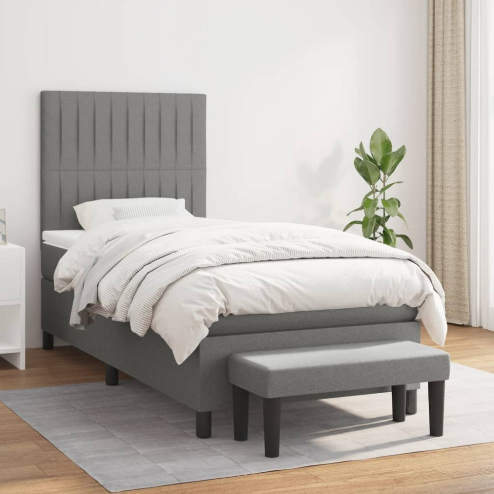 Produktbild för Ramsäng med madrass mörkgrå 90x190 cm tyg