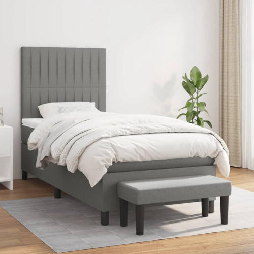 vidaXL Ramsäng med madrass mörkgrå 90x190 cm tyg
