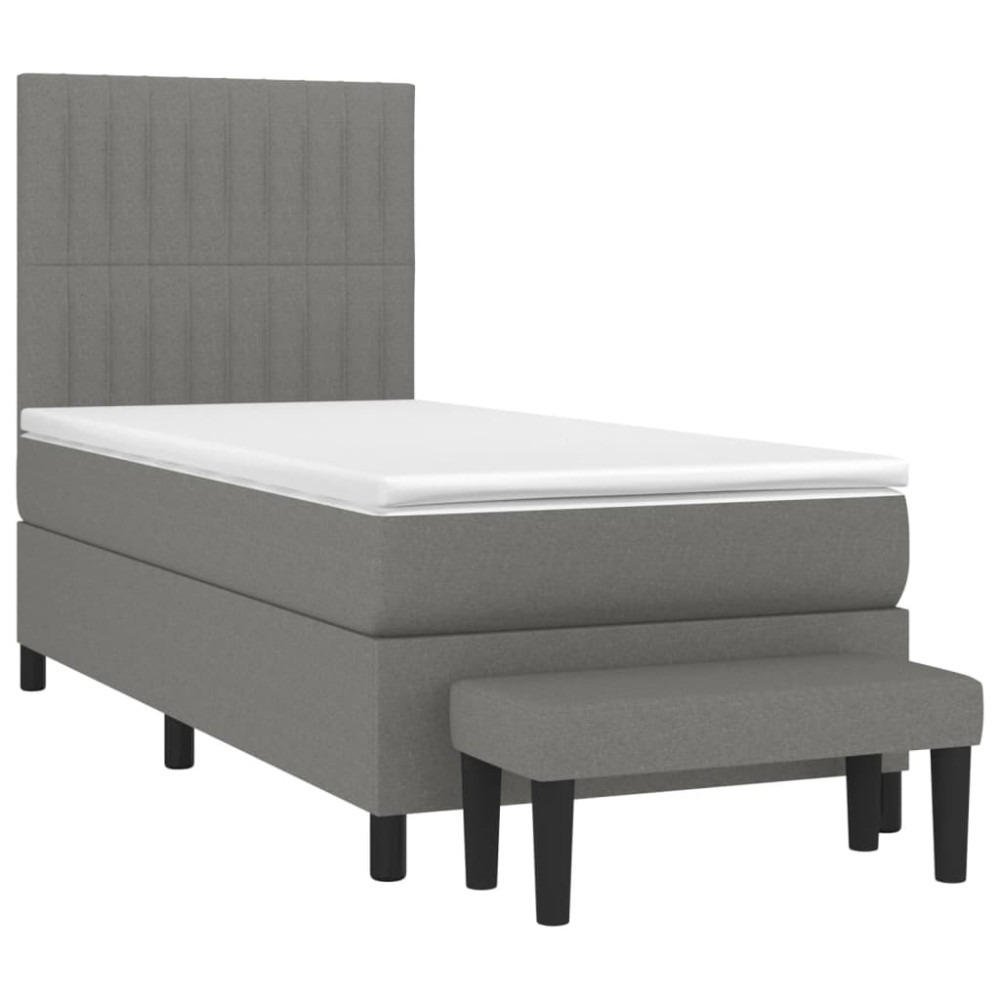 Produktbild för Ramsäng med madrass mörkgrå 90x190 cm tyg