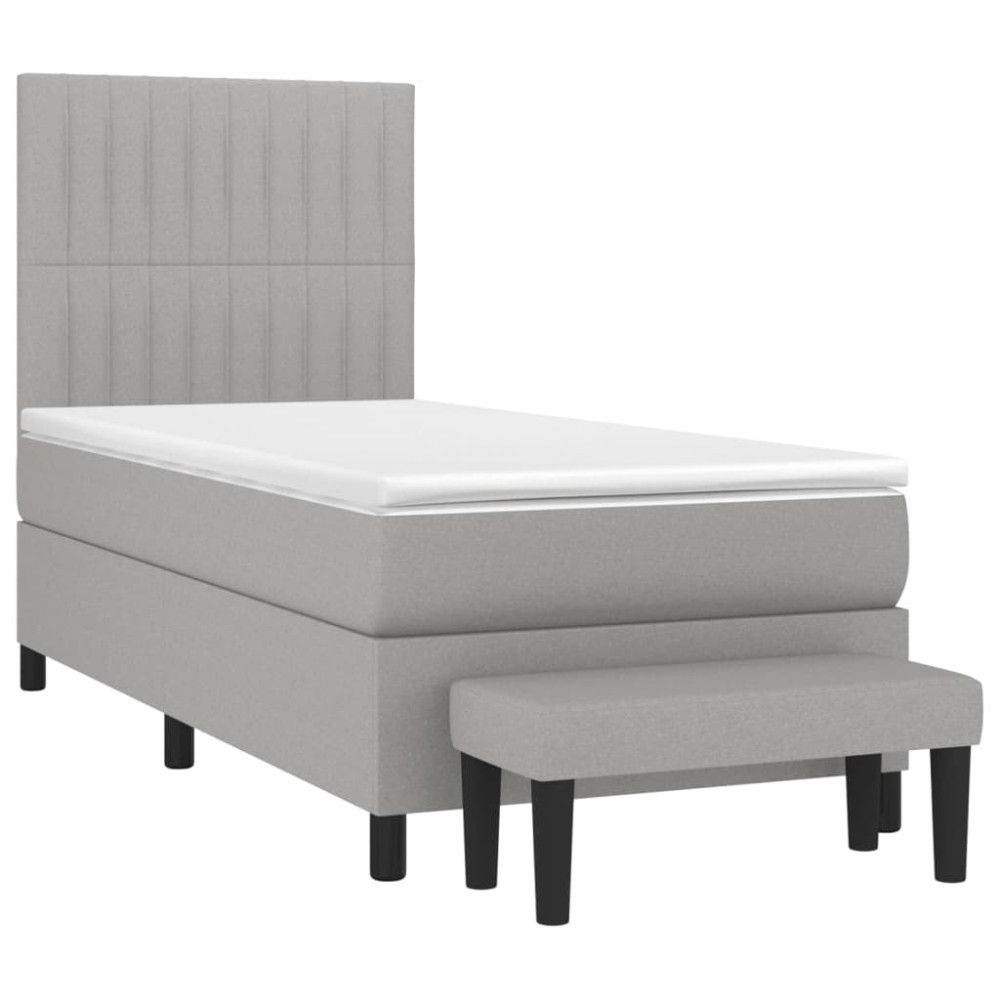 Produktbild för Ramsäng med madrass ljusgrå 90x200 cm tyg