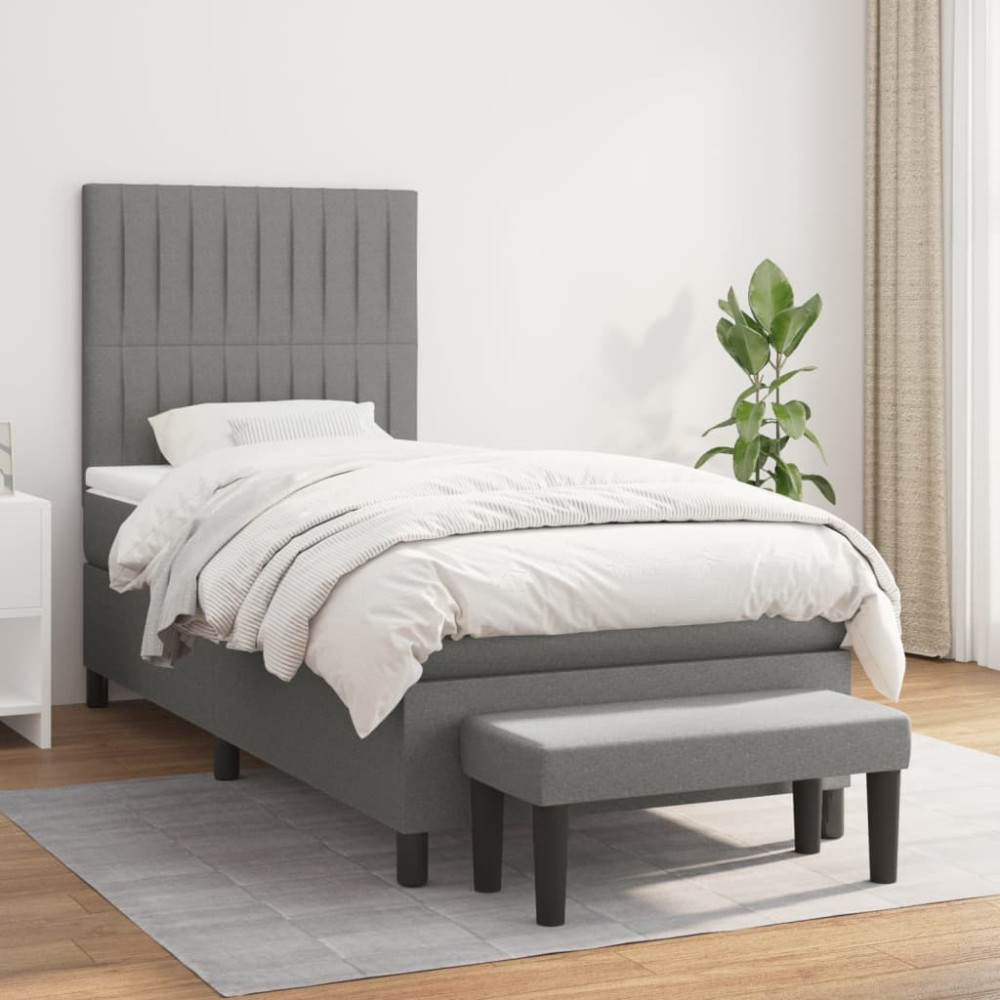Produktbild för Ramsäng med madrass mörkgrå 90x200 cm tyg