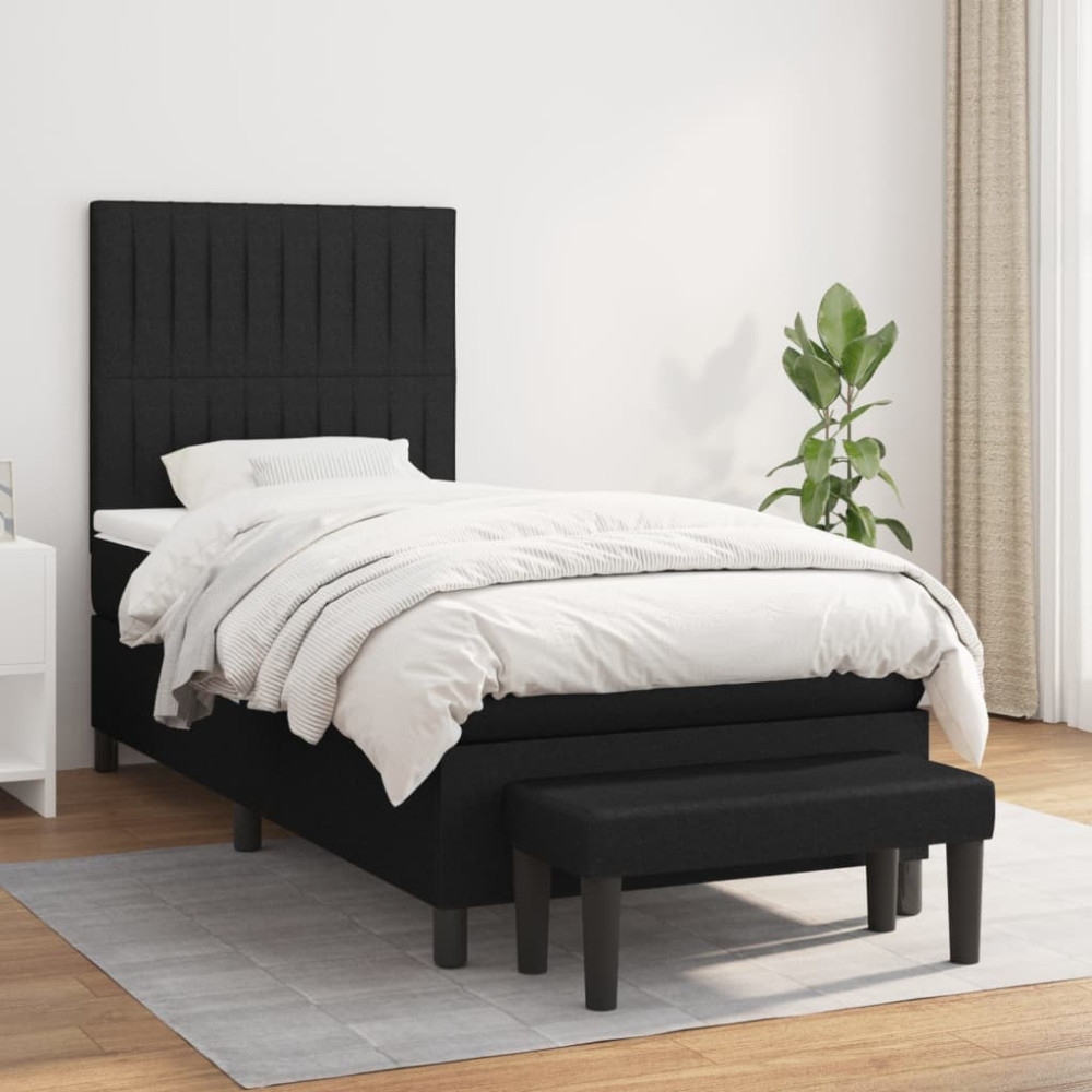 Produktbild för Ramsäng med madrass svart 90x200 cm tyg