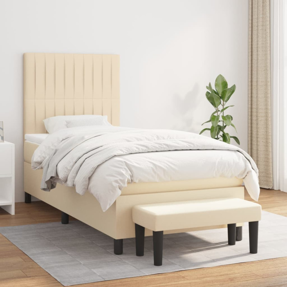 Produktbild för Ramsäng med madrass gräddvit 100x200 cm tyg