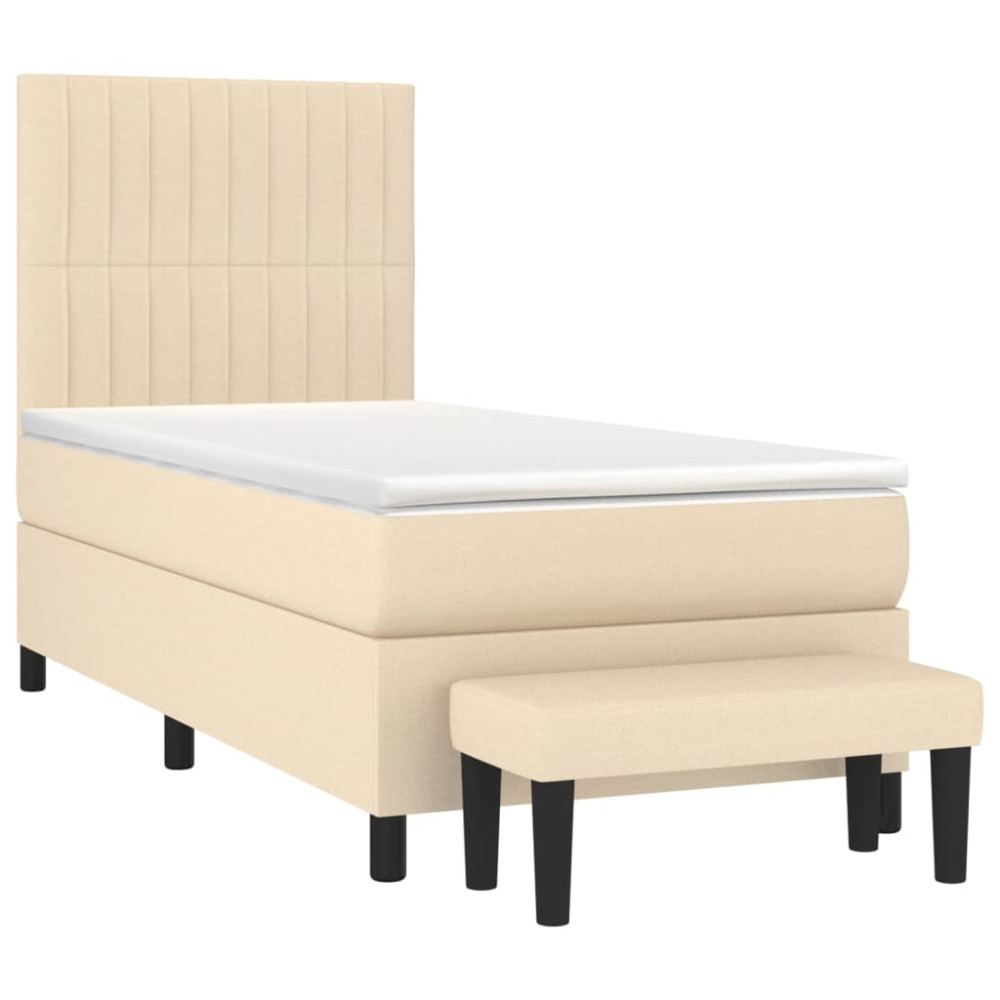 Produktbild för Ramsäng med madrass gräddvit 100x200 cm tyg