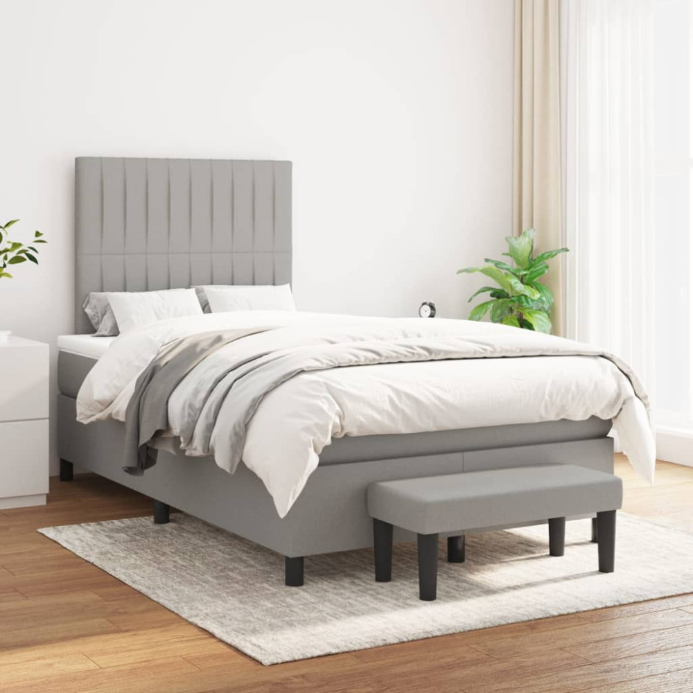 Produktbild för Ramsäng med madrass ljusgrå 120x200 cm tyg