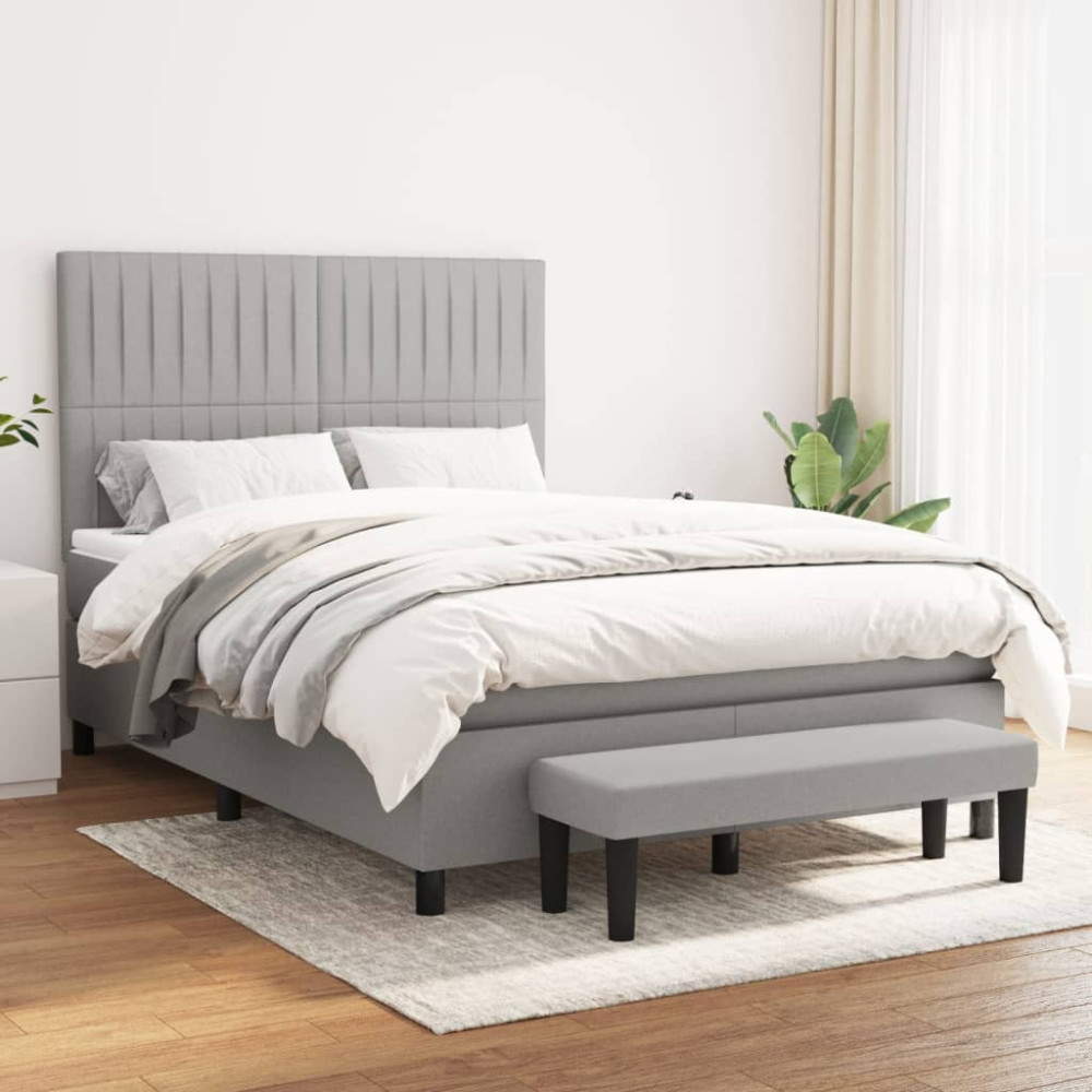 Produktbild för Ramsäng med madrass ljusgrå 140x200 cm tyg