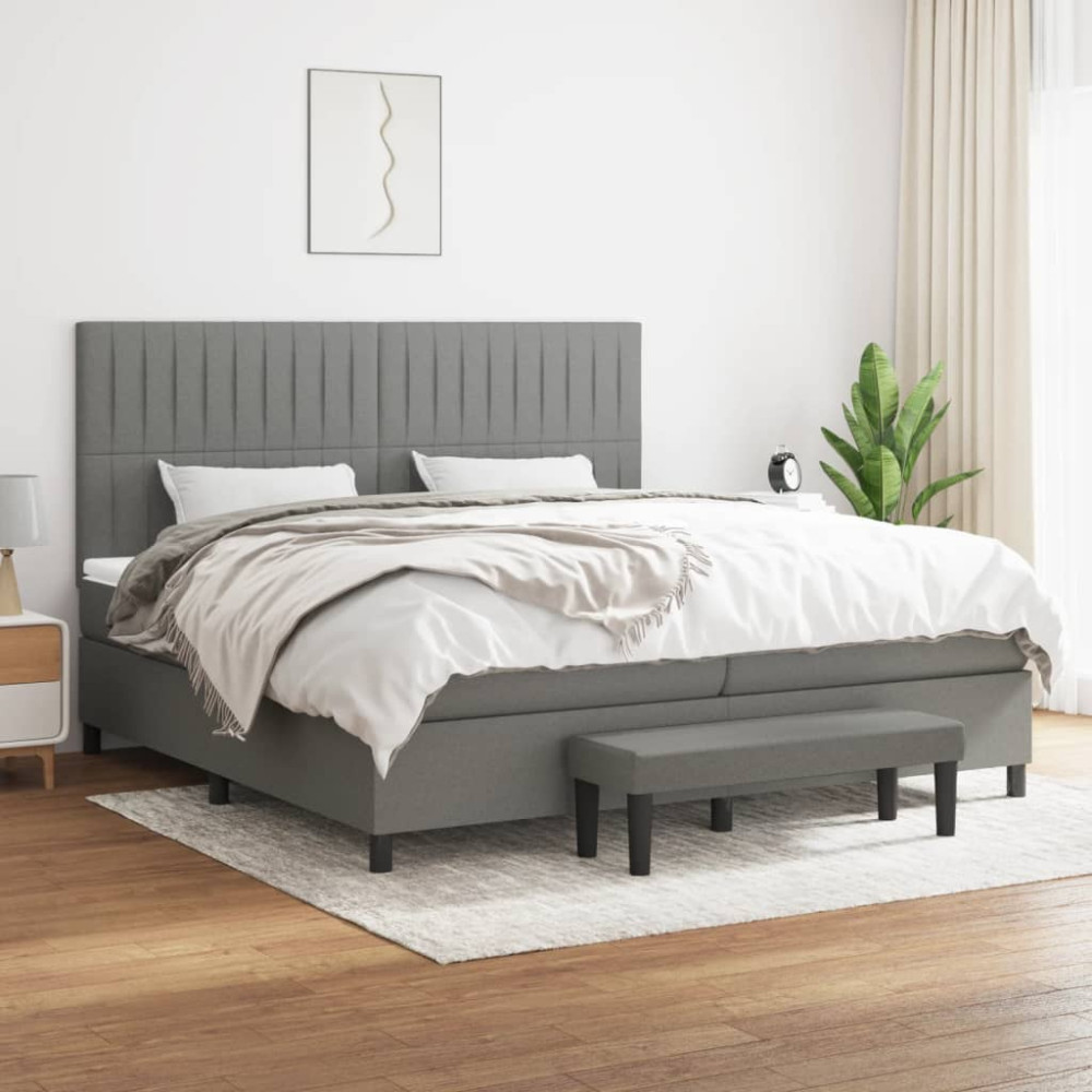 Produktbild för Ramsäng med madrass mörkgrå 200x200 cm tyg