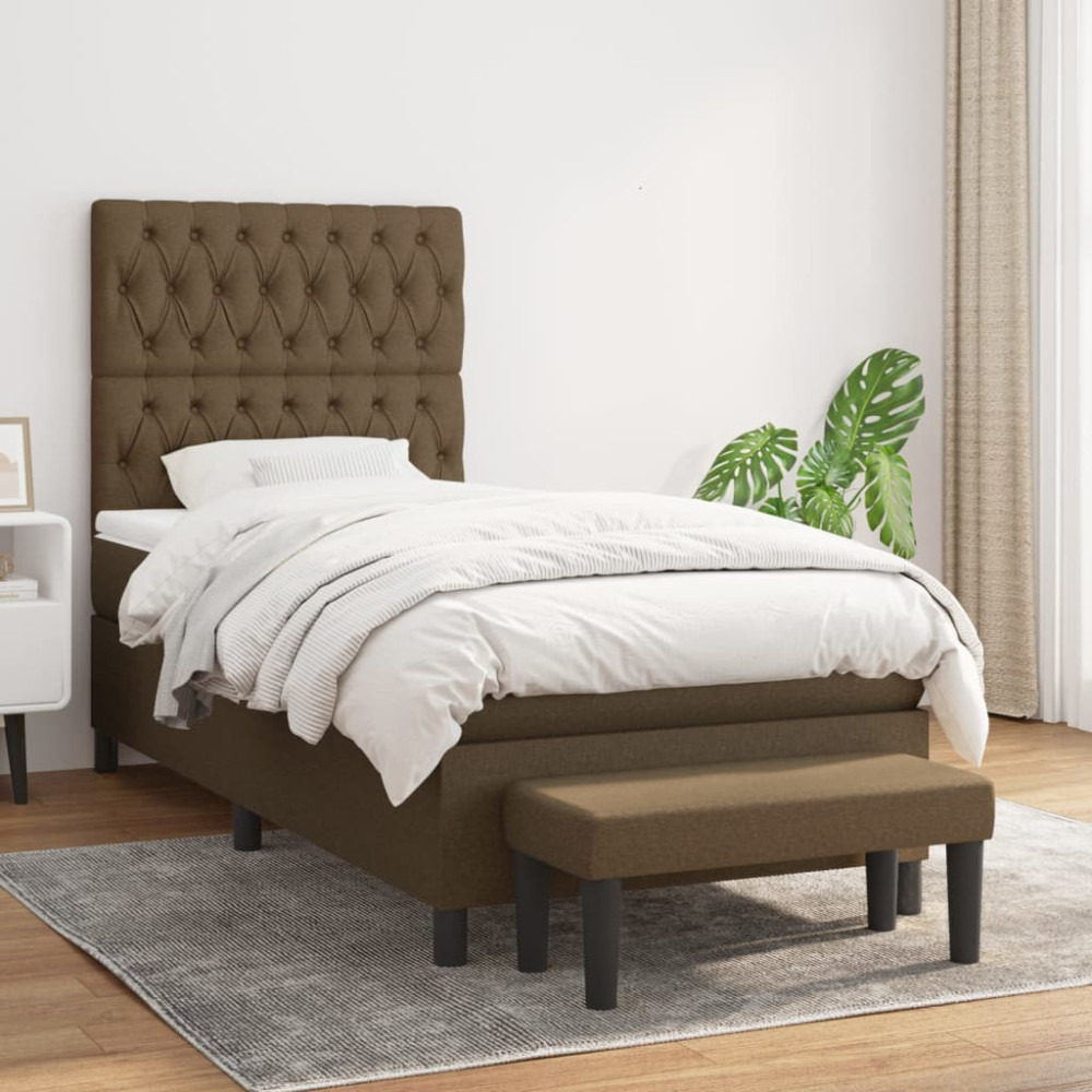 Produktbild för Ramsäng med madrass mörkbrun 90x190 cm tyg