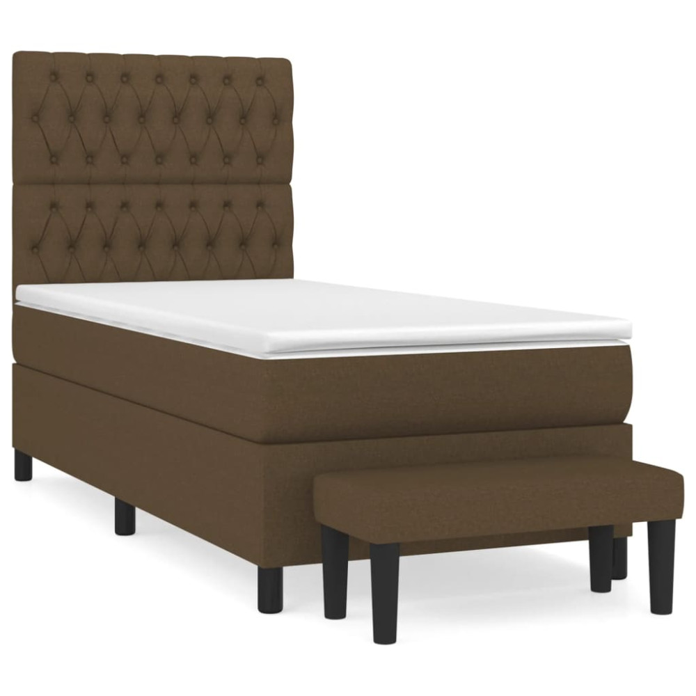 Produktbild för Ramsäng med madrass mörkbrun 90x190 cm tyg