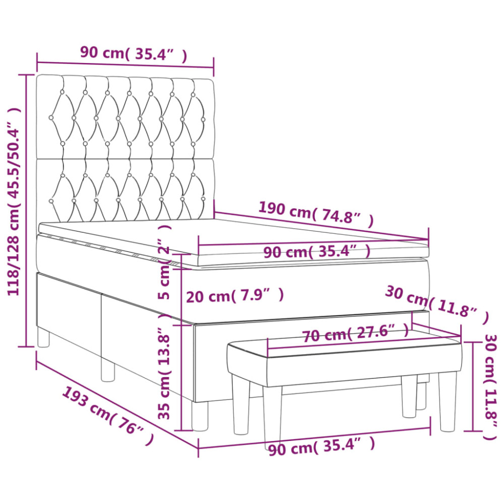 Produktbild för Ramsäng med madrass mörkbrun 90x190 cm tyg