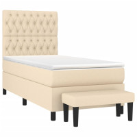 Produktbild för Ramsäng med madrass gräddvit 90x190 cm tyg