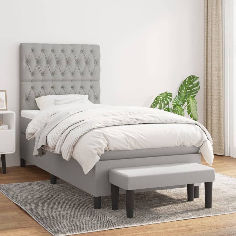 Produktbild för Ramsäng med madrass ljusgrå 90x200 cm tyg