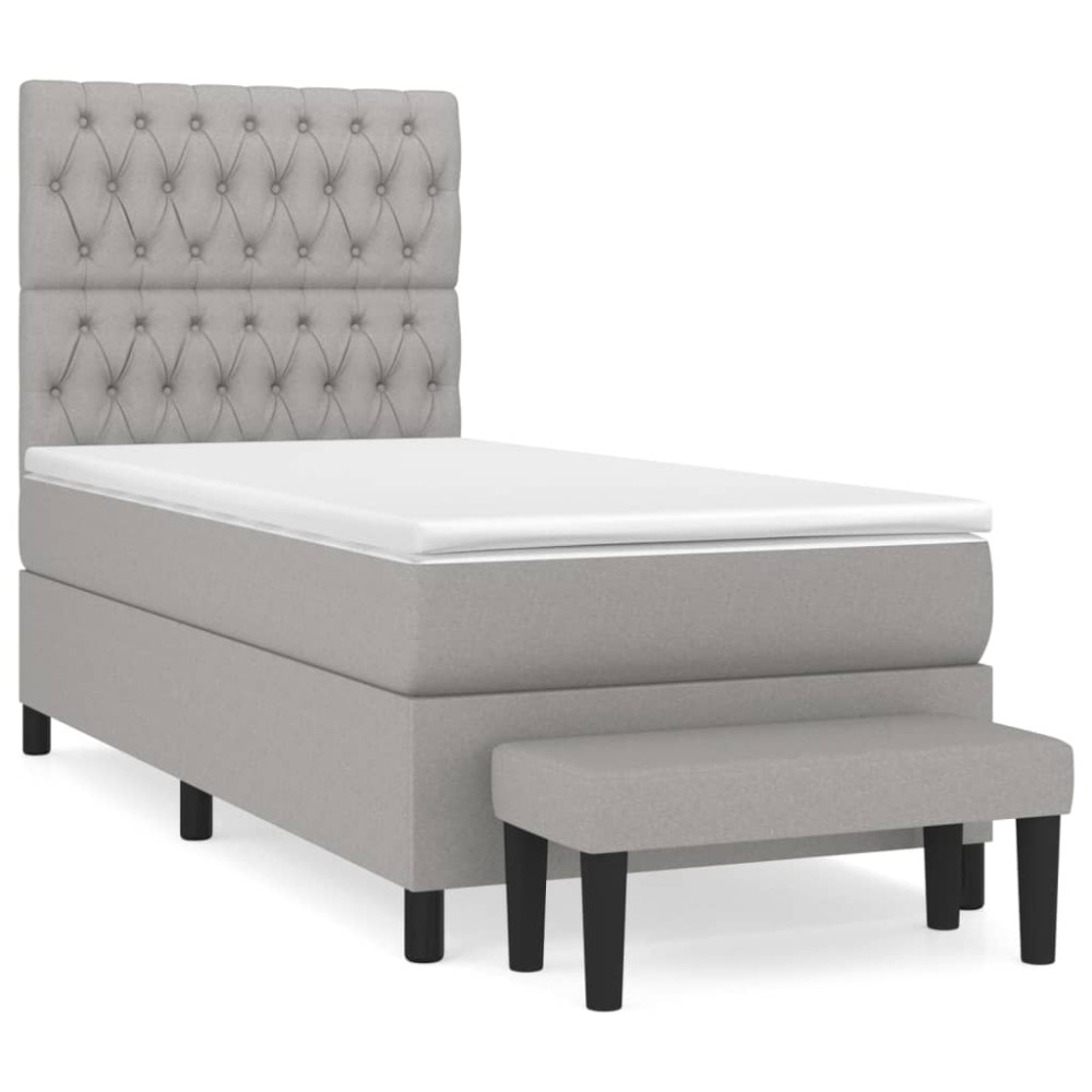 Produktbild för Ramsäng med madrass ljusgrå 90x200 cm tyg