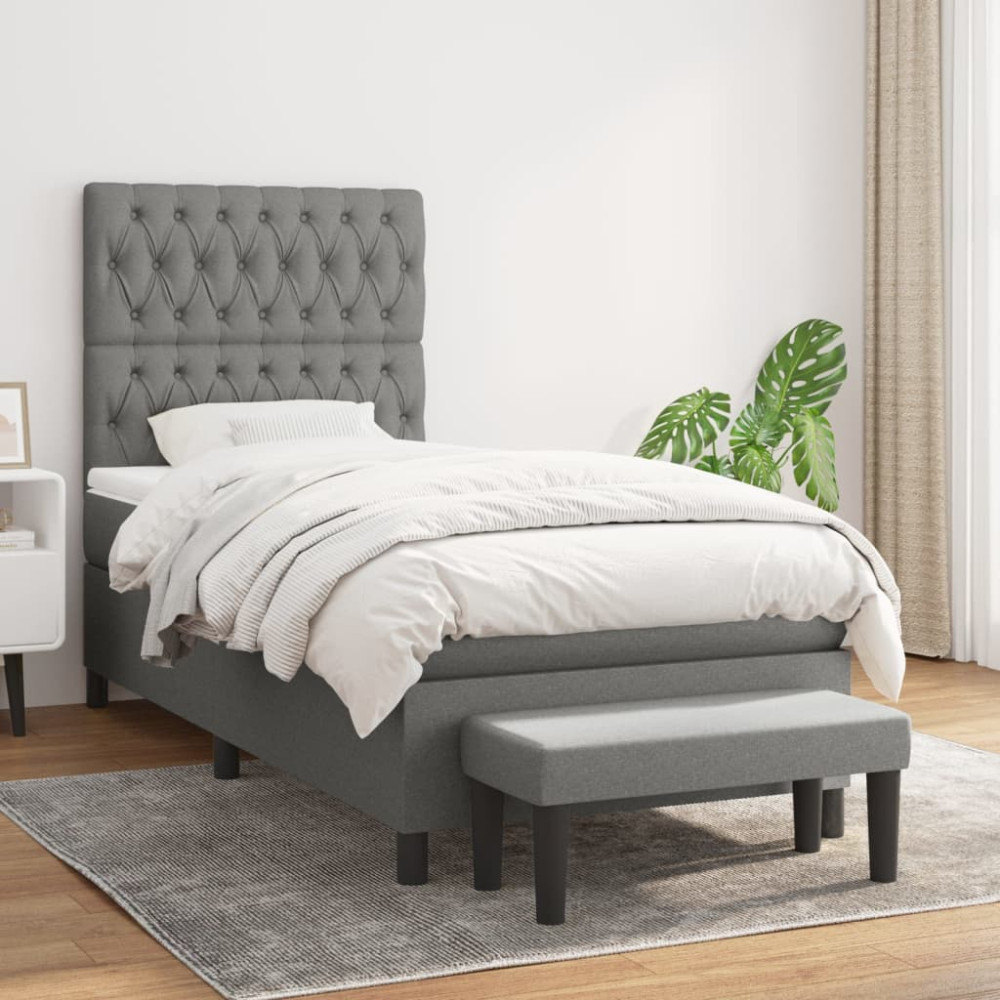 Produktbild för Ramsäng med madrass mörkgrå 90x200 cm tyg