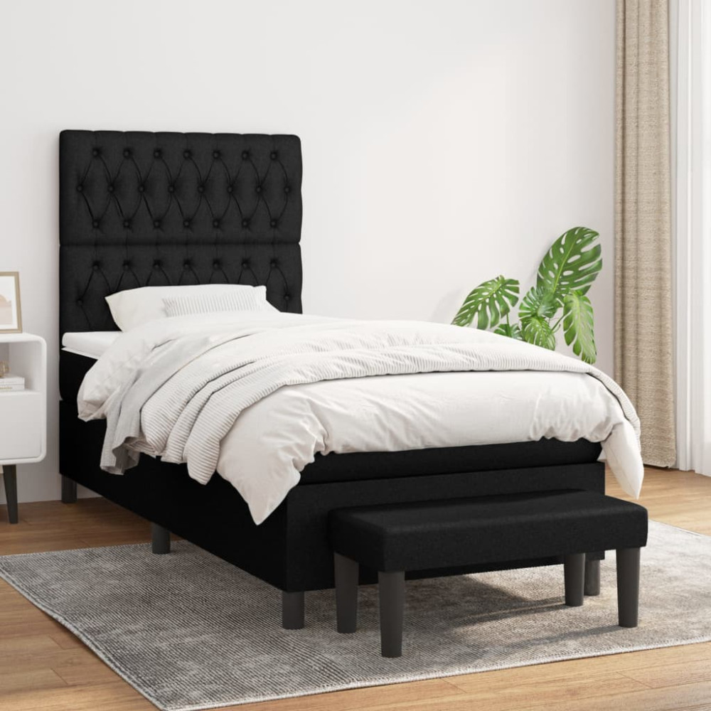 Produktbild för Ramsäng med madrass svart 90x200 cm tyg