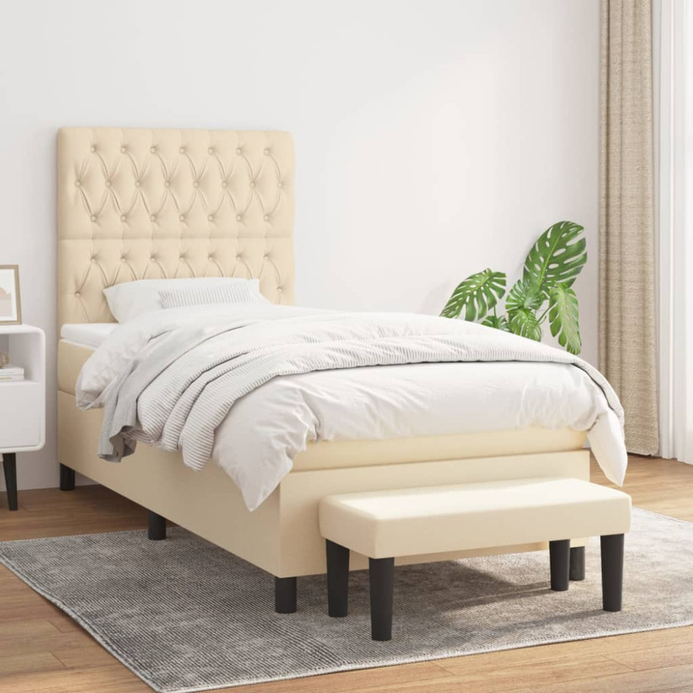 Produktbild för Ramsäng med madrass gräddvit 90x200 cm tyg