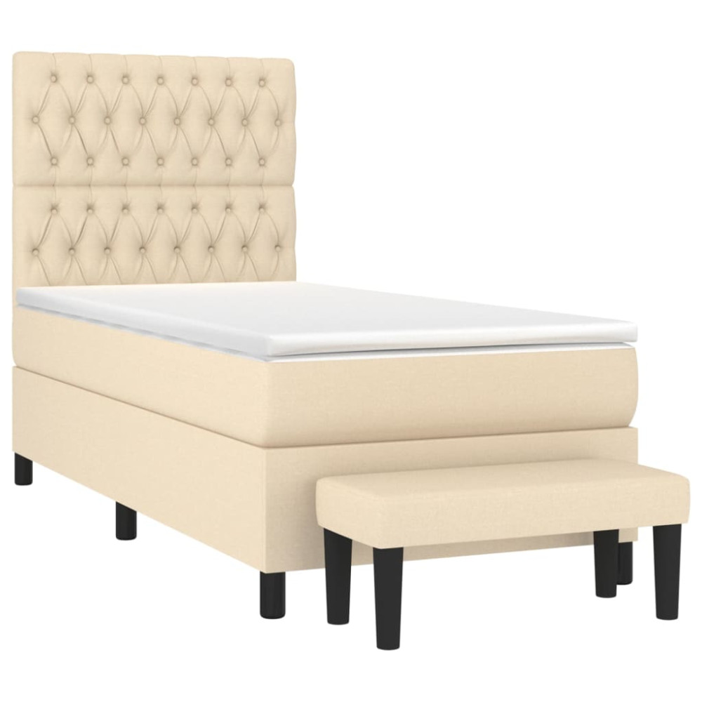 Produktbild för Ramsäng med madrass gräddvit 90x200 cm tyg