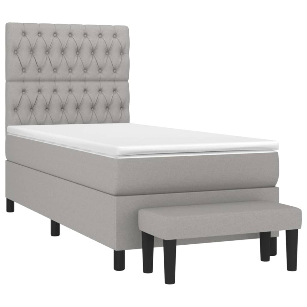 Produktbild för Ramsäng med madrass ljusgrå 100x200 cm tyg