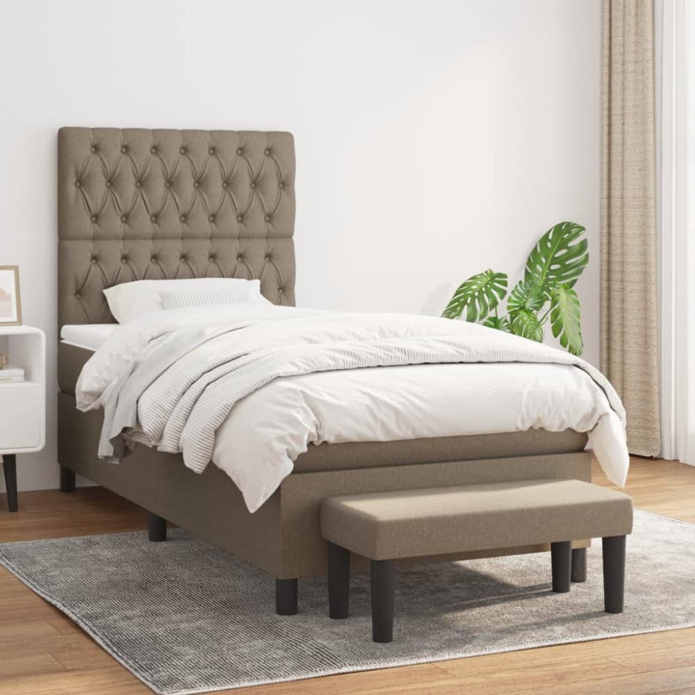 Produktbild för Ramsäng med madrass taupe 100x200 cm tyg