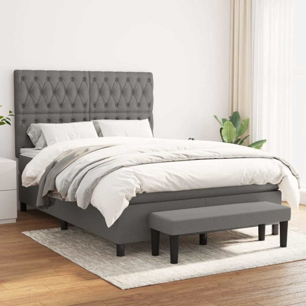 Produktbild för Ramsäng med madrass mörkgrå 140x190 cm tyg