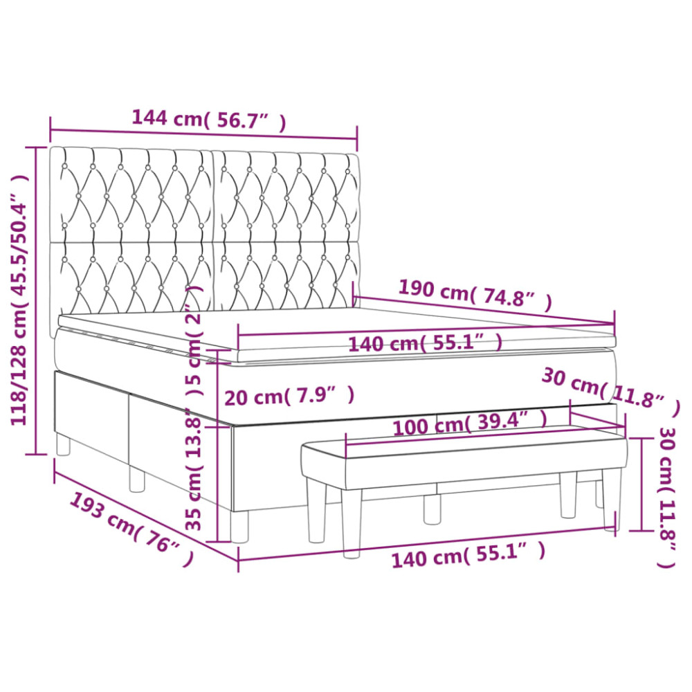 Produktbild för Ramsäng med madrass mörkgrå 140x190 cm tyg