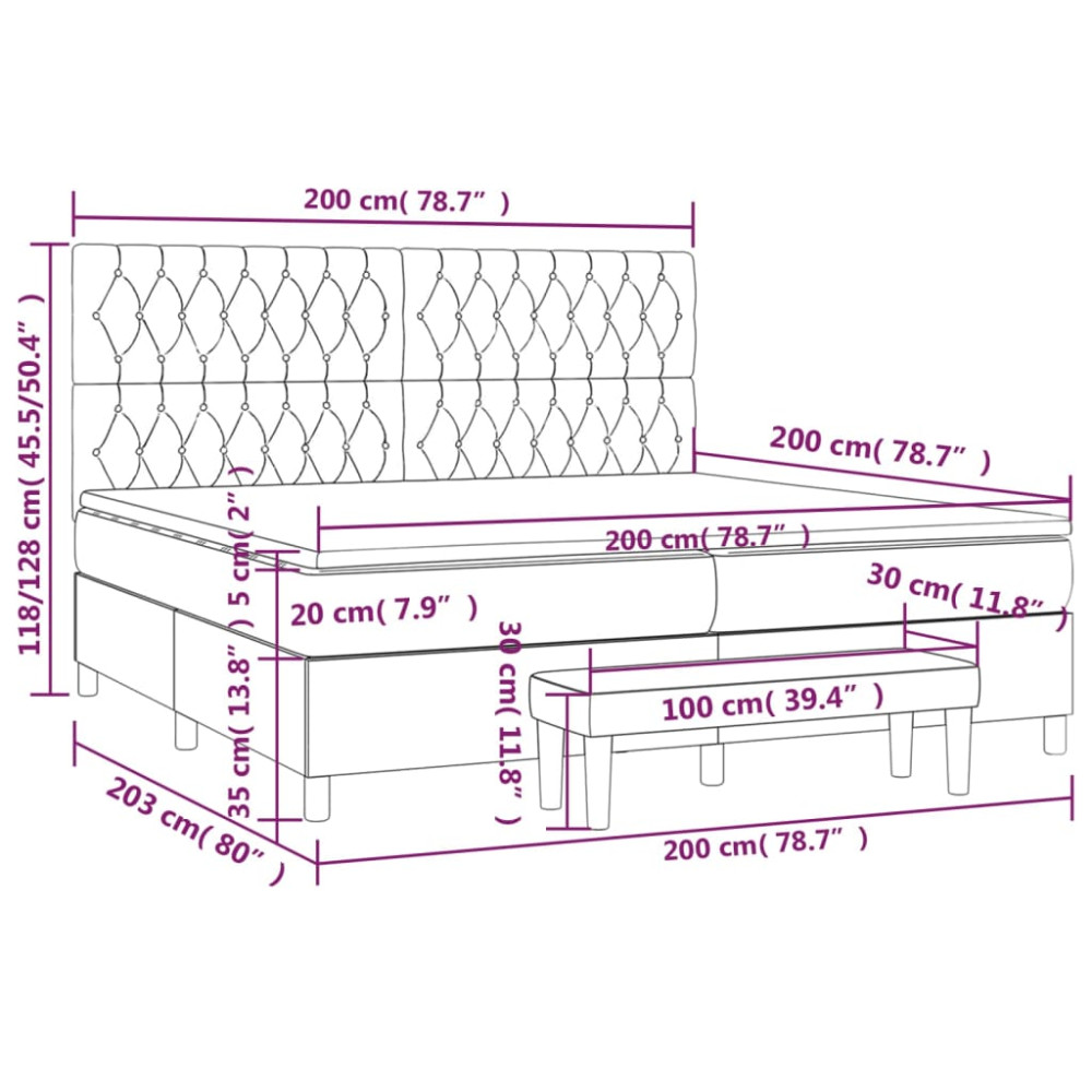 Produktbild för Ramsäng med madrass mörkgrå 200x200 cm tyg