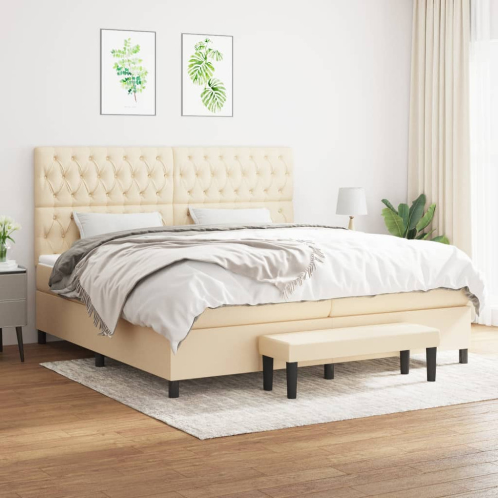 Produktbild för Ramsäng med madrass gräddvit 200x200 cm tyg