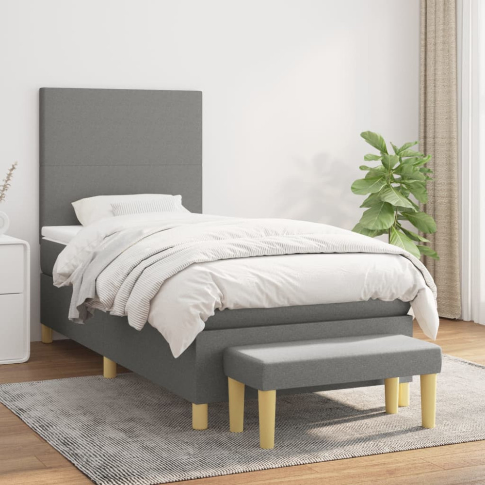 Produktbild för Ramsäng med madrass mörkgrå 80x200 cm tyg