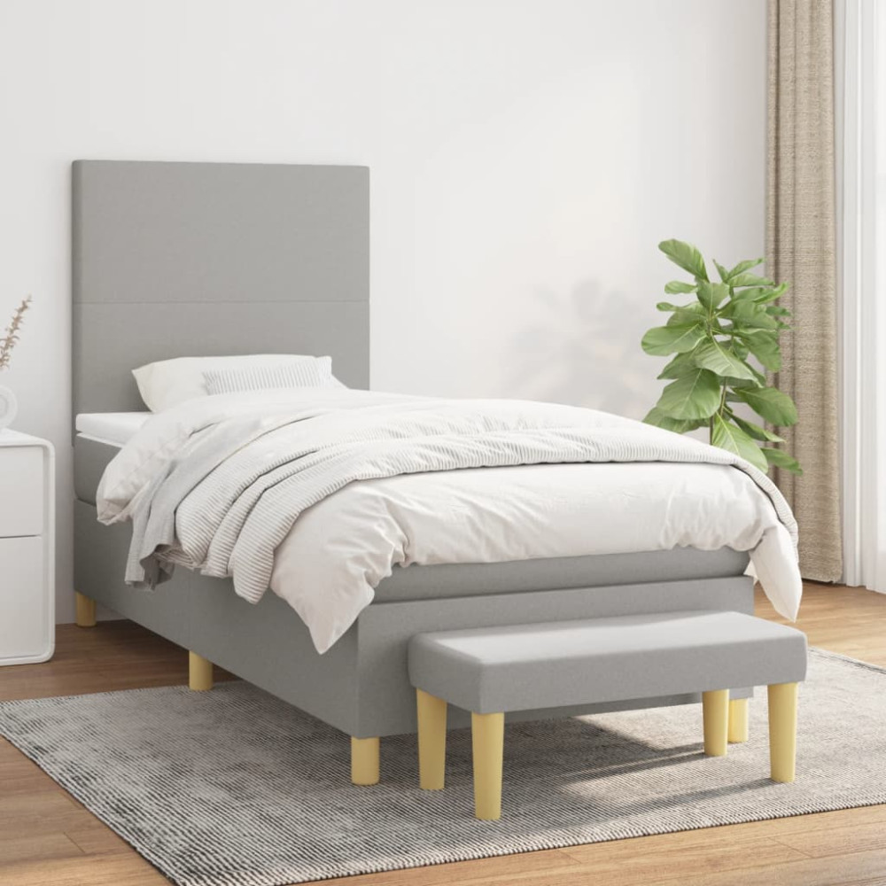Produktbild för Ramsäng med madrass ljusgrå 90x190 cm tyg