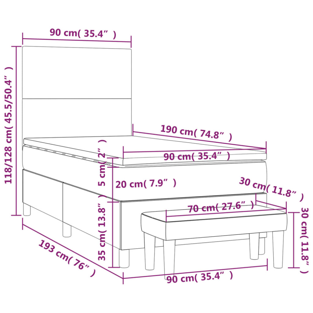 Produktbild för Ramsäng med madrass ljusgrå 90x190 cm tyg