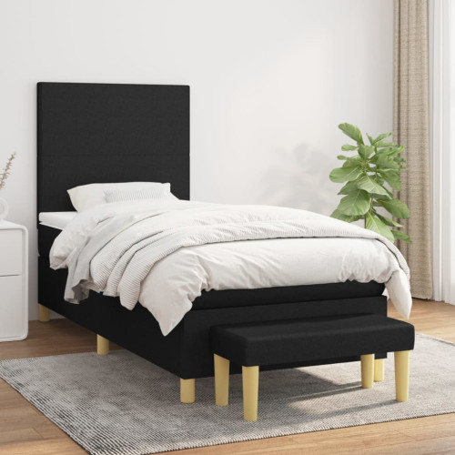 vidaXL Ramsäng med madrass svart 90x190 cm tyg