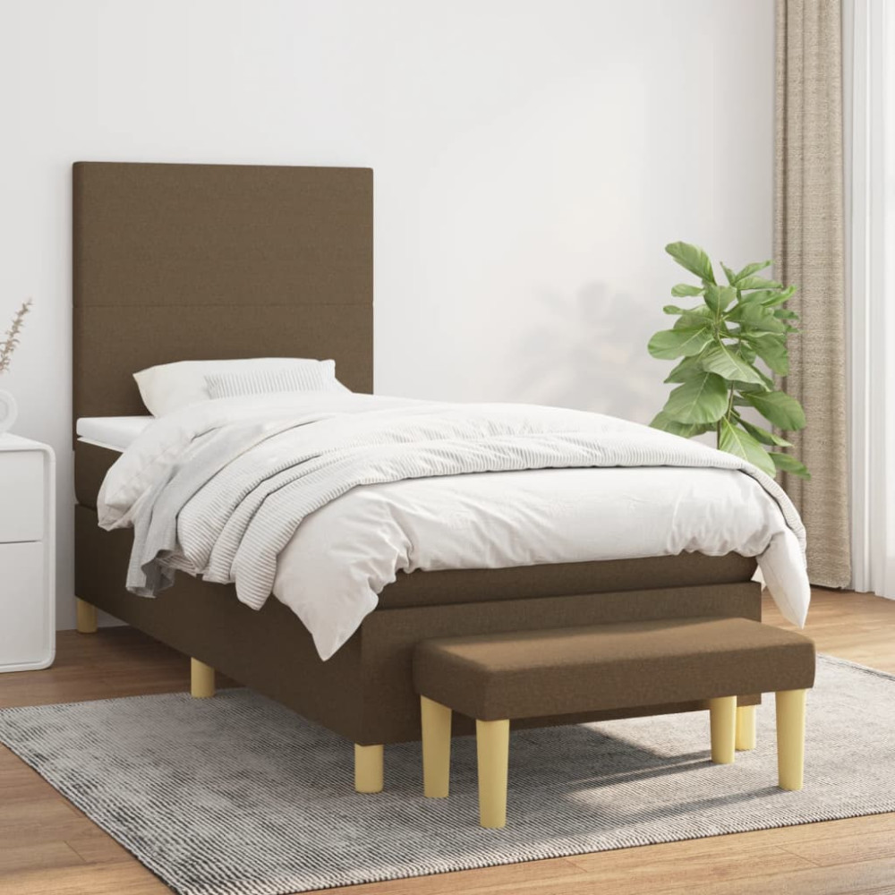 Produktbild för Ramsäng med madrass mörkbrun 90x190 cm tyg