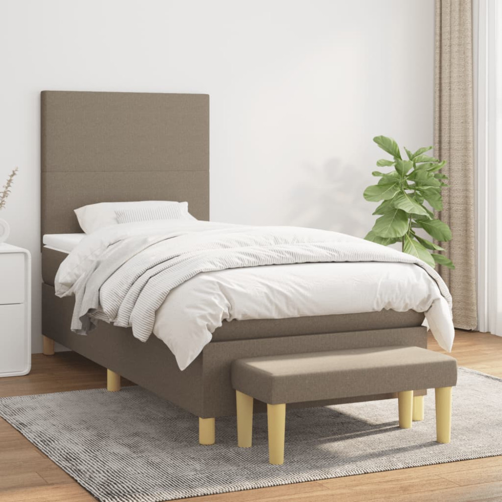 Produktbild för Ramsäng med madrass taupe 90x190 cm tyg