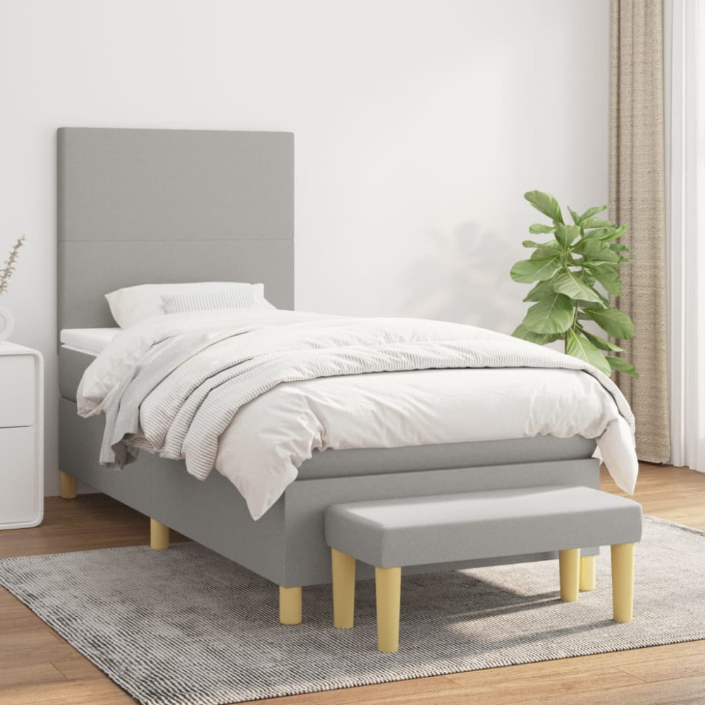 Produktbild för Ramsäng med madrass ljusgrå 90x200 cm tyg