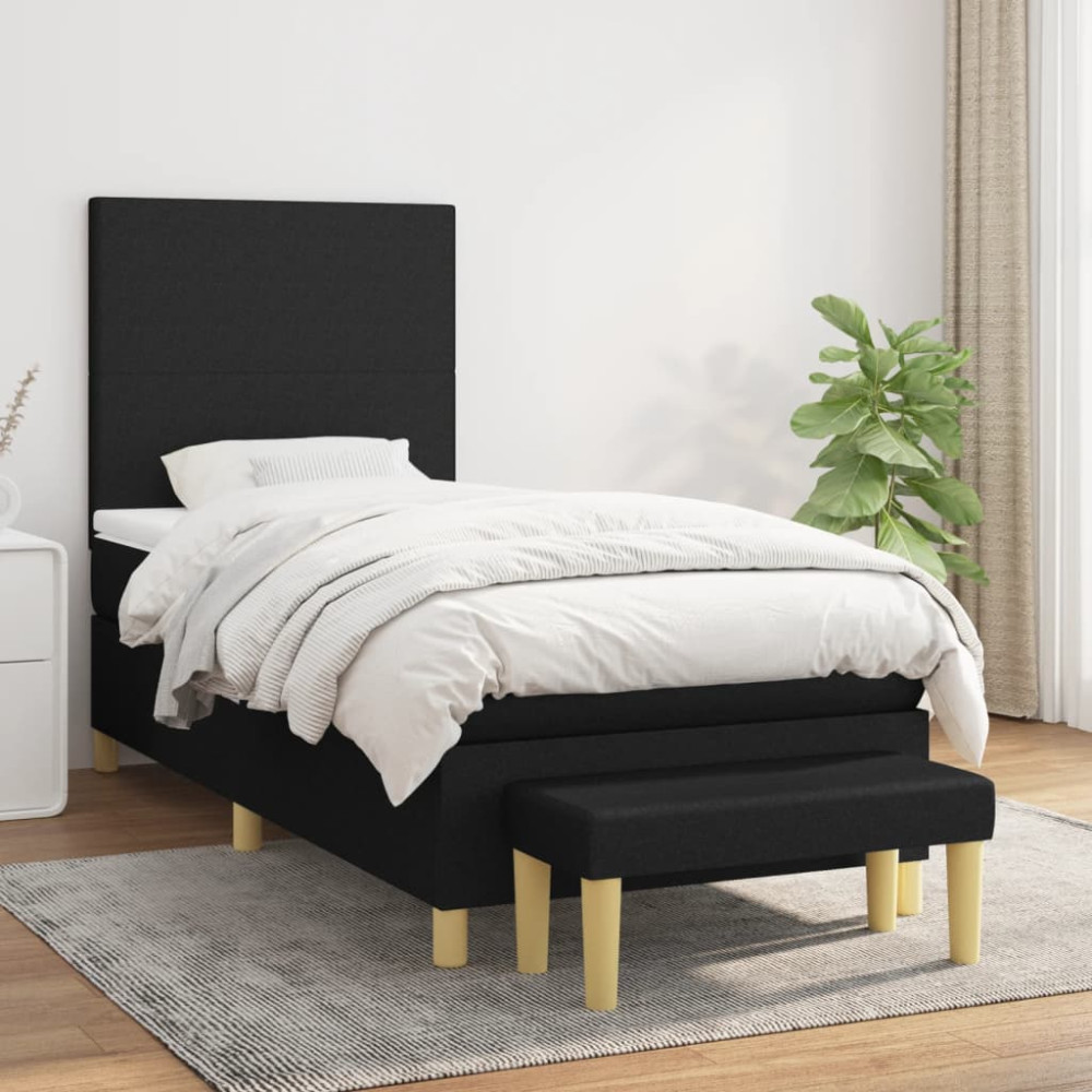 Produktbild för Ramsäng med madrass svart 90x200 cm tyg