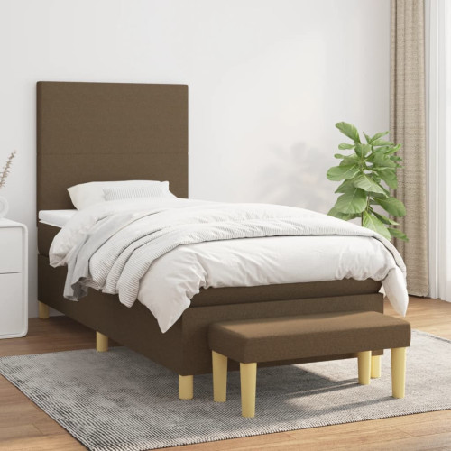 vidaXL Ramsäng med madrass mörkbrun 90x200 cm tyg - Sängar & Sängramar