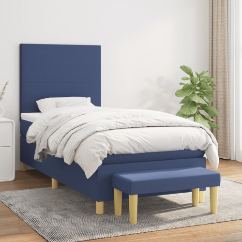 vidaXL Ramsäng med madrass blå 90x200 cm tyg