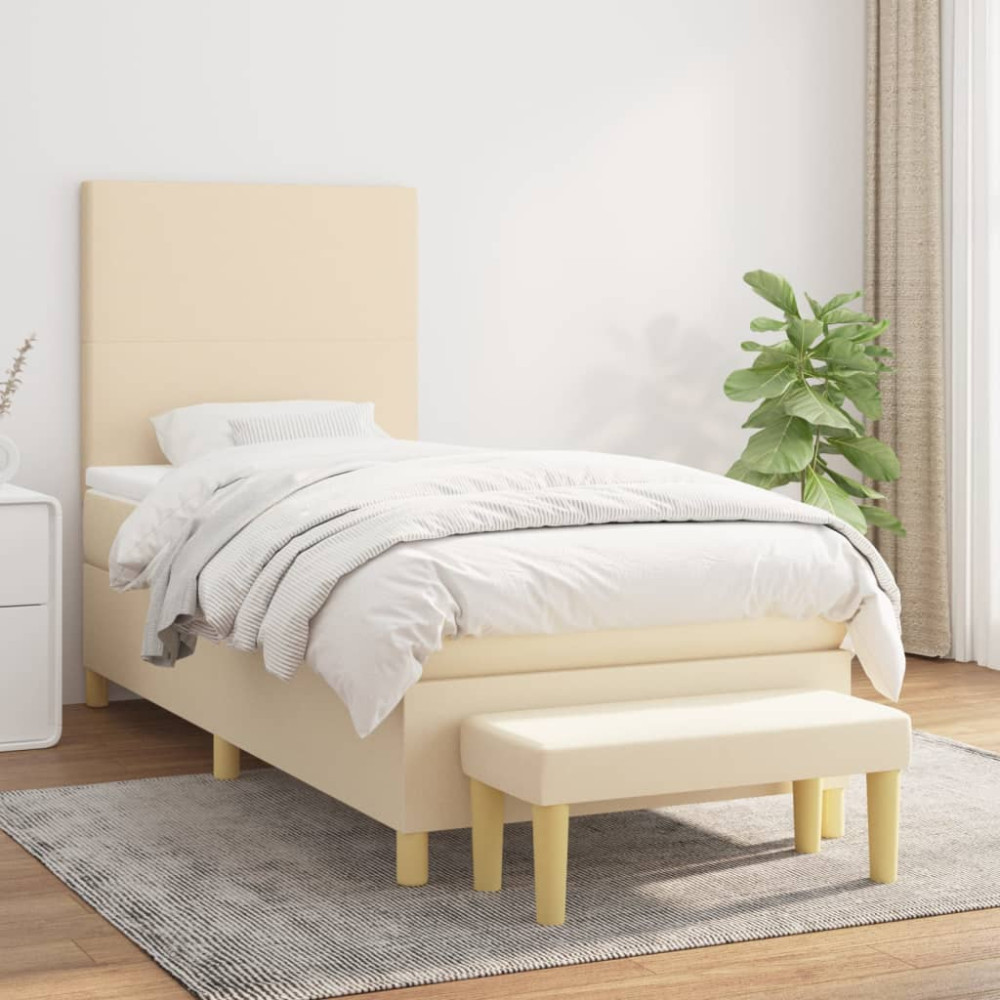 Produktbild för Ramsäng med madrass gräddvit 100x200 cm tyg