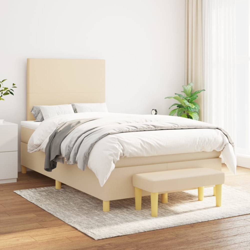 Produktbild för Ramsäng med madrass gräddvit 120x200 cm tyg