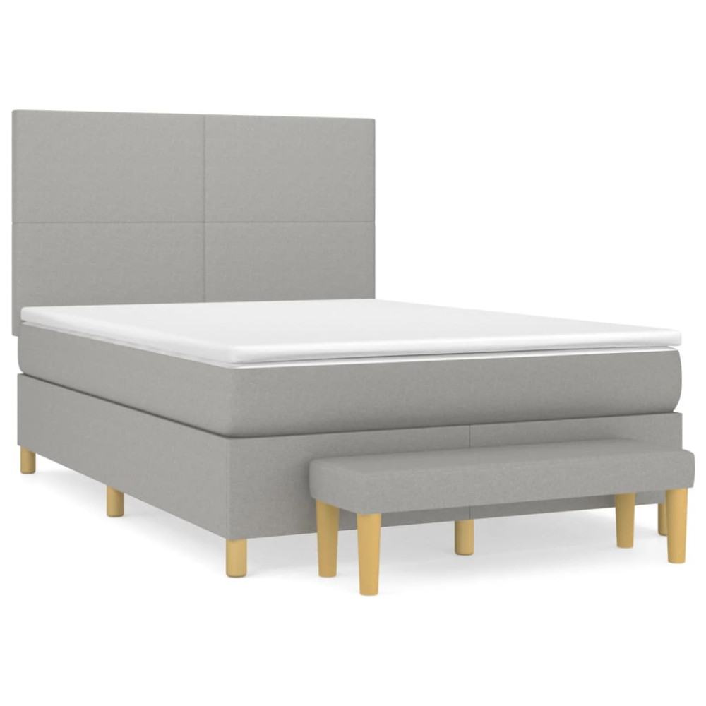 Produktbild för Ramsäng med madrass ljusgrå 140x190 cm tyg