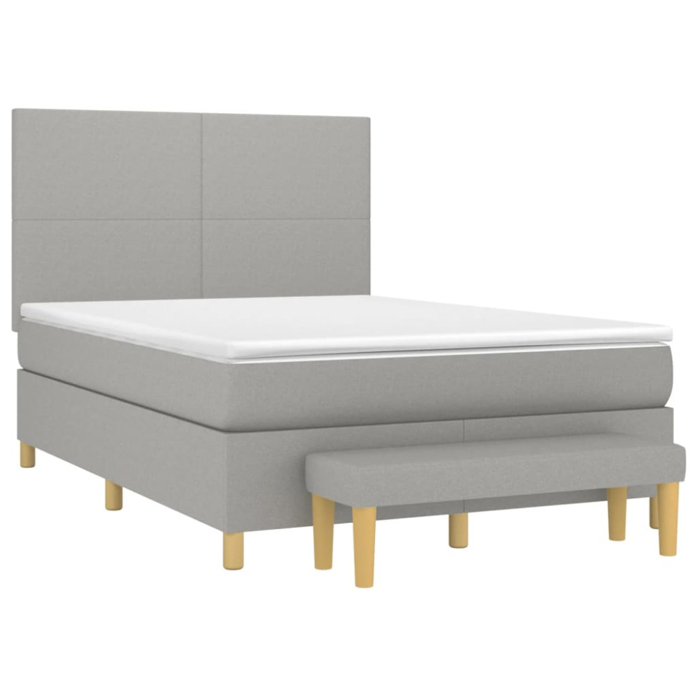 Produktbild för Ramsäng med madrass ljusgrå 140x190 cm tyg