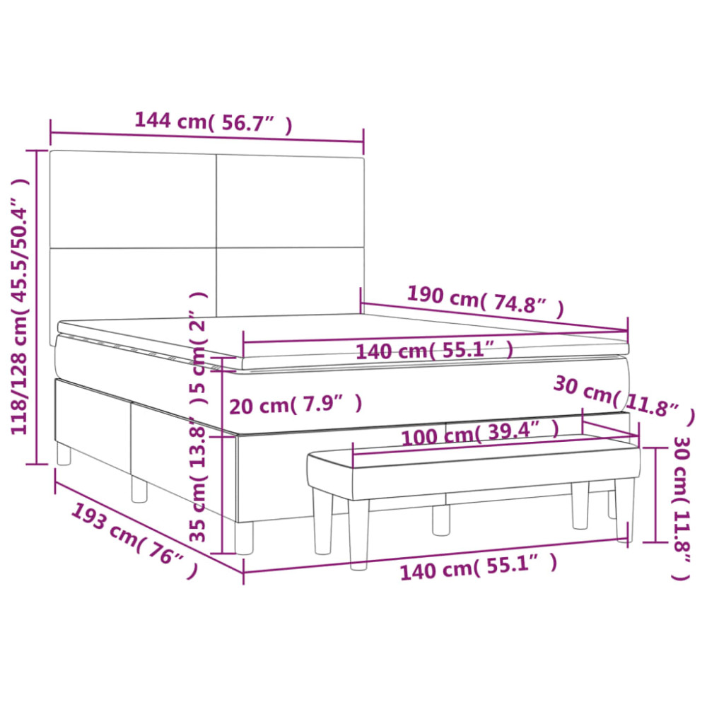Produktbild för Ramsäng med madrass mörkgrå 140x190 cm tyg