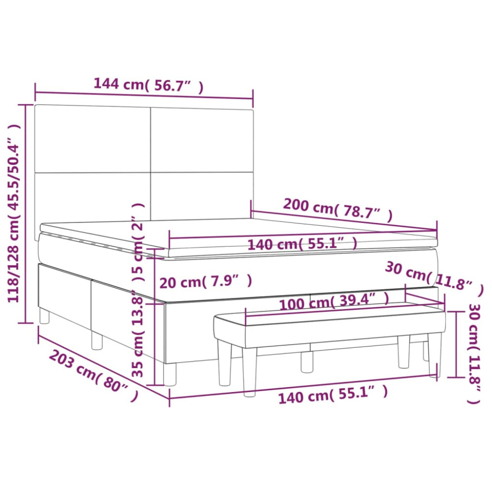 Produktbild för Ramsäng med madrass ljusgrå 140x200 cm tyg