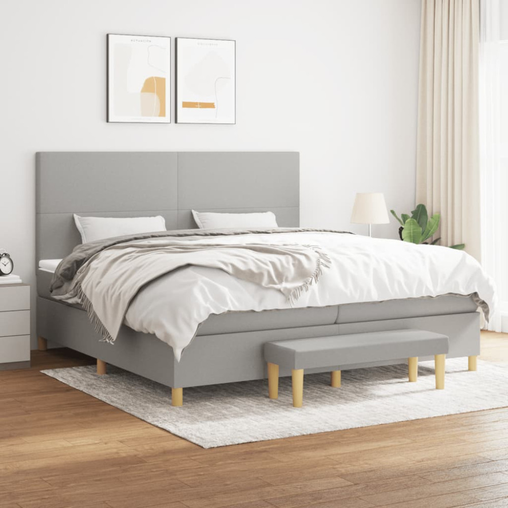 Produktbild för Ramsäng med madrass ljusgrå 200x200 cm tyg