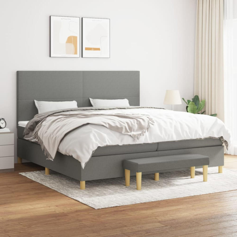Produktbild för Ramsäng med madrass mörkgrå 200x200 cm tyg