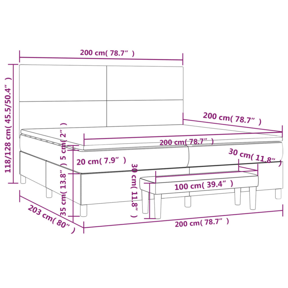 Produktbild för Ramsäng med madrass mörkgrå 200x200 cm tyg