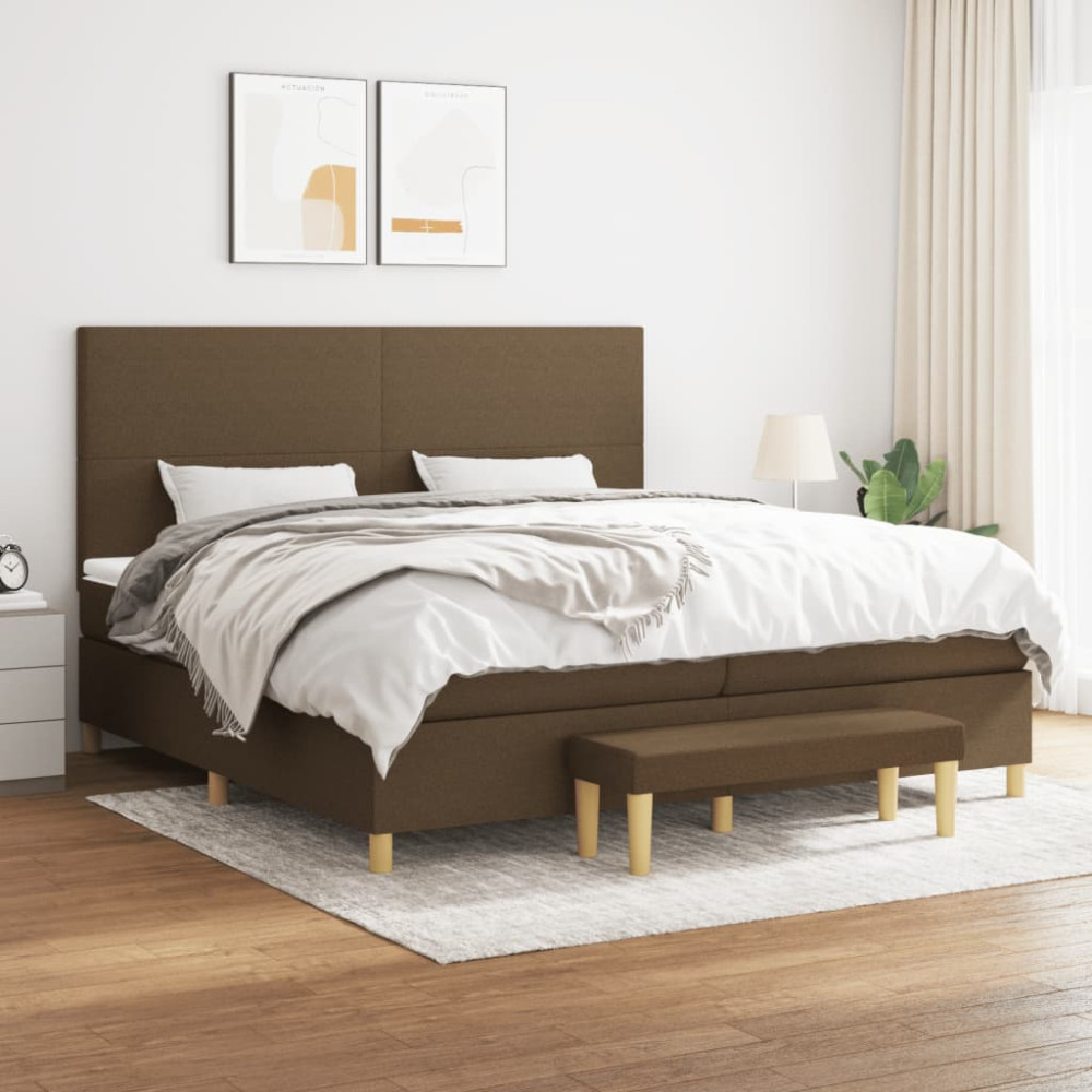 Produktbild för Ramsäng med madrass mörkbrun 200x200 cm tyg